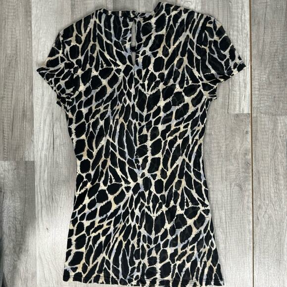 New Moda International Animal Print Short Sleeve Mesh Top Small - Picture 2 of 8